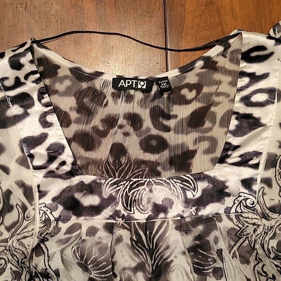 3/$30 APT 9 Chiffon Leopard Square Neck Short Sleeve Ruffle Blouson Blouse - Picture 7 of 9